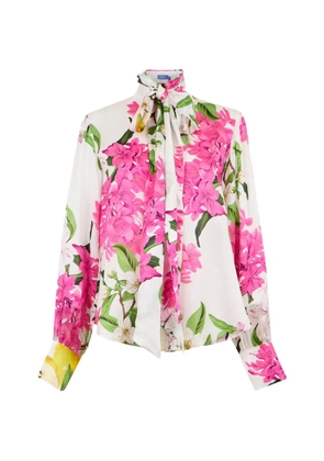 Leo Lin Freya tie-neck floral silk blouse - White