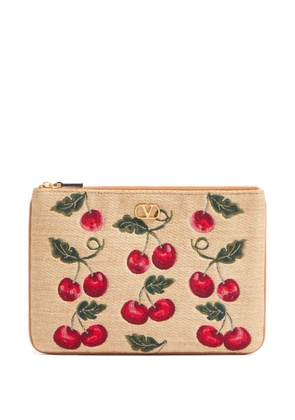 Valentino Garavani VLogo Signature Cherryfic-print clutch bag - Neutrals