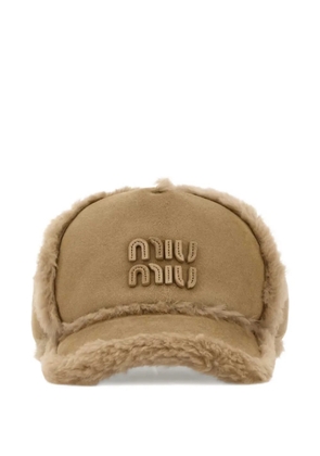 Miu Miu shearling-trim baseball cap - Neutrals