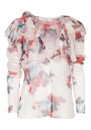 Philosophy Di Lorenzo Serafini Kids ruffled-neckline floral-print blouse - White