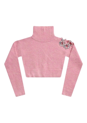 AREA crystal-cluster flower turtleneck sweater - Pink
