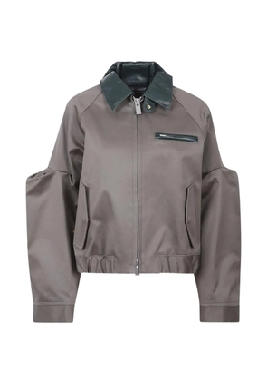 sacai leather-collar shirt jacket - Grey