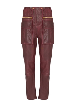 Balmain lambskin leather cargo straight trousers - Red
