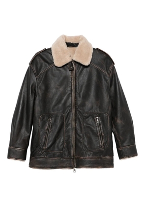ERALDO shearling-collar leather jacket - Brown