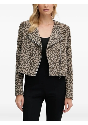 BOSS leopard-pattern biker jacket - Brown