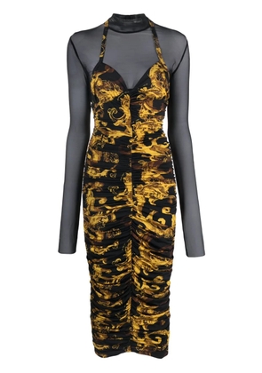 Versace Jeans Couture Barocco-print ruched midi dress - Black