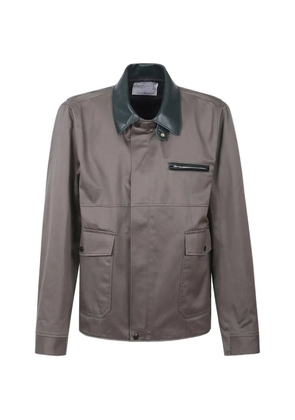 sacai leather-collar shirt jacket - Grey