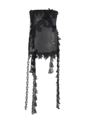 Blumarine strapless lace-trimmed denim dress - Grey