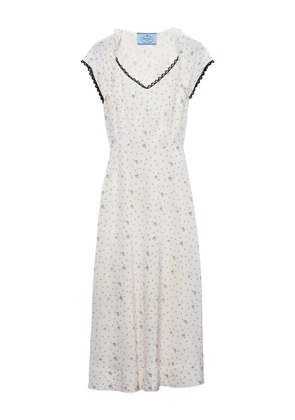 Prada floral-print pongé dress - White