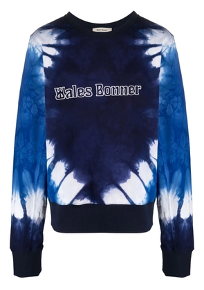 Wales Bonner tie-dye logo-embroidered sweatshirt - Blue