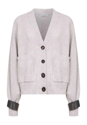 Brunello Cucinelli embroidered-cuff button cardigan - Grey