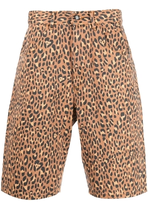 AMISH leopard-print denim shorts - Brown