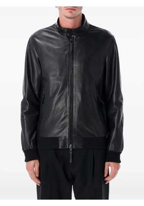 Sword zip-up leather jacket - Black