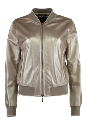 Moorer metallic-effect leather bomber jacket - Gold