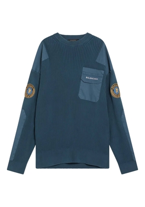 Balenciaga logo-appliqué ribbed-knit jumper - Blue