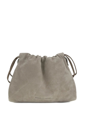 Brunello Cucinelli drawstring suede shoulder bag - Grey