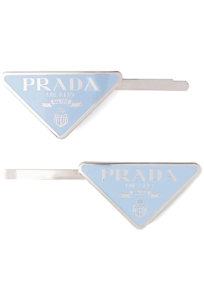 Prada triangle-logo hair pins - Blue