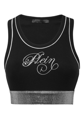 Philipp Plein ribbed-knit logo-embroidered top - Black