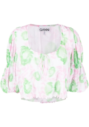 GANNI floral-print pleated georgette blouse - Pink