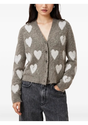 AllSaints Luv heart-pattern buttoned-up cardigan - Grey