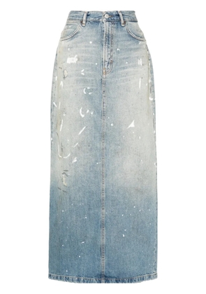 Acne Studios paint-splatter denim maxi skirt - Blue