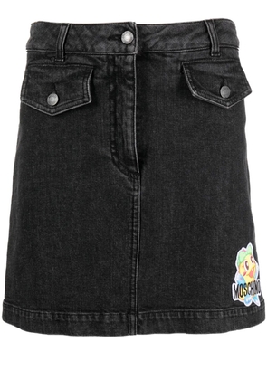 Moschino cartoon-embroidered A-line denim skirt - Black