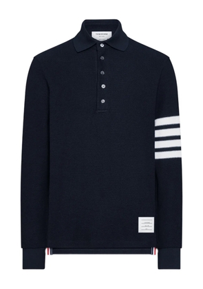 Thom Browne 4-Bar textured-pique long-sleeved polo shirt - Blue