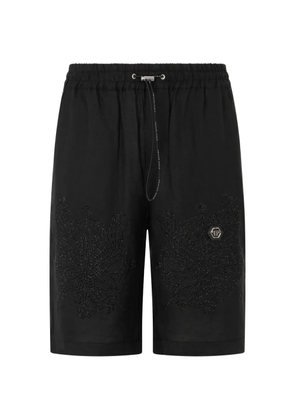 Philipp Plein embroidered linen bowling shorts - Black