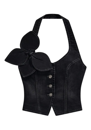 AREA bow denim halter top - Black