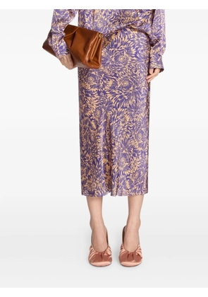 DRIES VAN NOTEN printed silk midi skirt - Purple