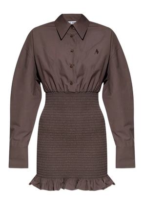 The Attico smocked ruffled mini dress - Brown