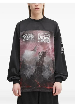 Aries mesh-panel graphic long-sleeve T-shirt - Black