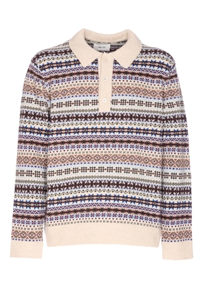 NN07 fair isle-knit long-sleeved polo shirt - Neutrals