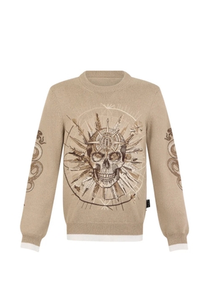 Philipp Plein skull-print crew-neck sweater - Neutrals