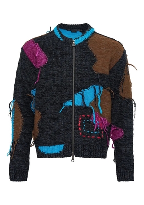 Andersson Bell patchwork frayed zip-up cardigan - Grey