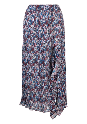 GANNI floral-print pleated midi skirt - Blue