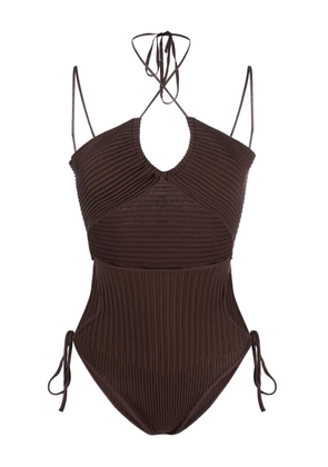 ANDREĀDAMO halterneck-fastening ribbed-knit bodysuit - Brown