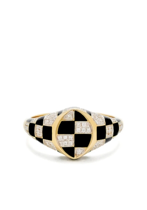 Yvonne Léon 9K yellow gold check-pattern diamond-embellishment ring