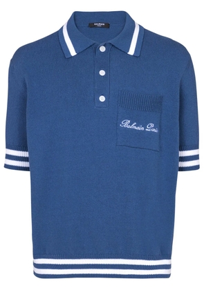 Balmain embroidered logo polo shirt - Blue