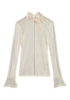 ISABEL MARANT Sarah lace-trimmed mesh top - Neutrals