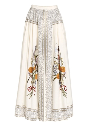 Giambattista Valli Marigold Bouquets-print poplin skirt - White