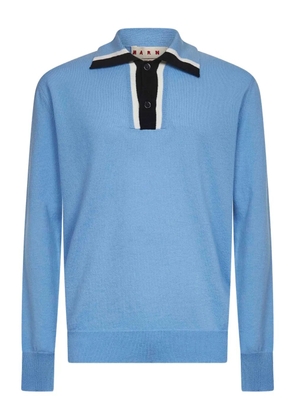 Marni ribbed-collar striped polo shirt - Blue