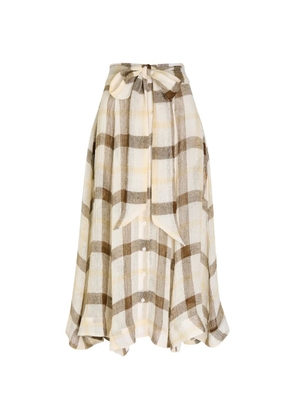 Lisa Marie Fernandez bow checked midi skirt - Neutrals