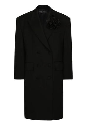 Dolce & Gabbana floral-appliqué virgin wool coat - Black