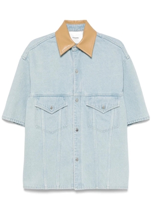 Nanushka leather-collar denim shirt - Blue