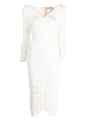 Nº21 ruched-bodice midi dress - White