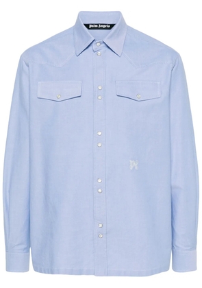 Palm Angels monogram-embroidered cotton shirt - Blue