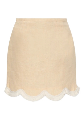 Posse scalloped-hem fringed mini A-line skirt - Neutrals