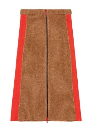 Diesel ribbed side-stripes zip-front midi straight skirt - Brown