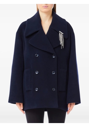 LIU JO double-breasted chain-embellished peacoat - Blue
